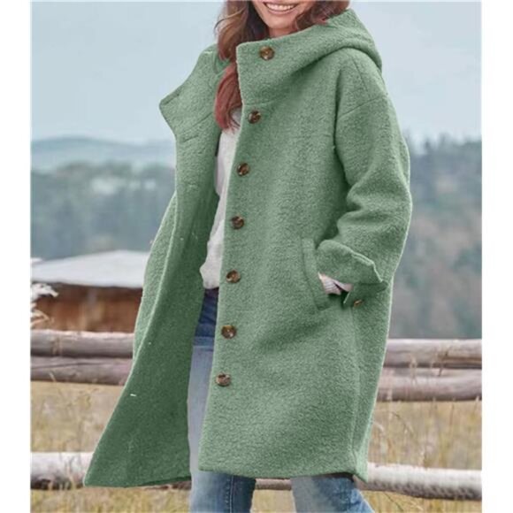Women's Winter Single Breasted Long Wool Coat Green - Picture 3 of 3
